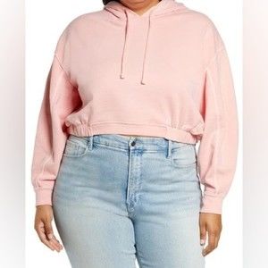 BP Balloon Sleeve Organic Cotton Hoodie In Pink Pudding